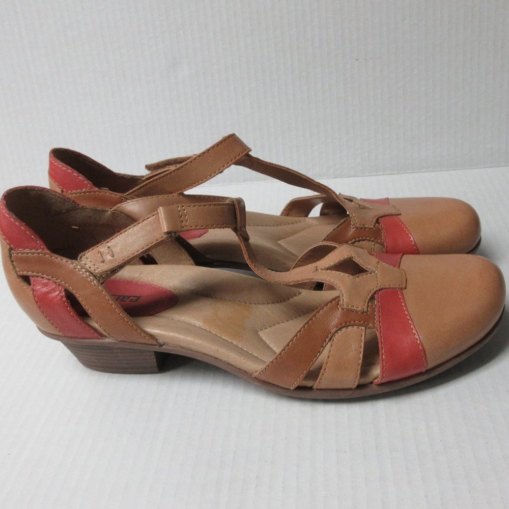 Women’s Tan and Coral Low Heel Sandals - Picture 3 of 11